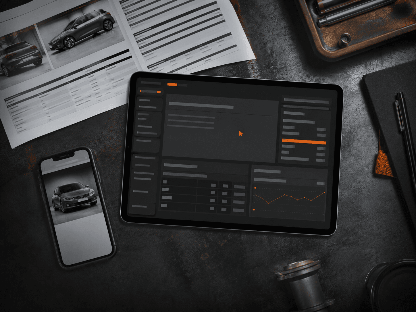 Vehicle listing information arranged in a structured workstation